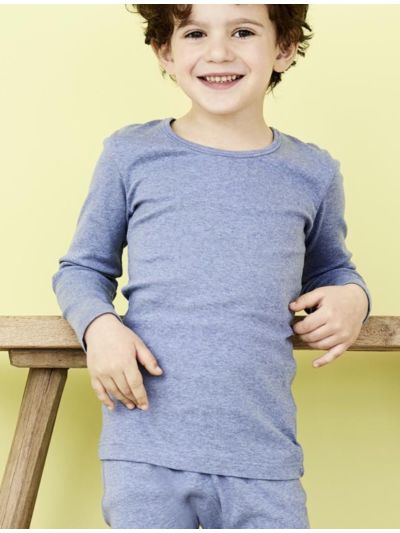 Tricot 100% coton bio unisexe manches longues, TAILLE 6/7, 8/9, 10/11 ans, bleu chiné GOTS