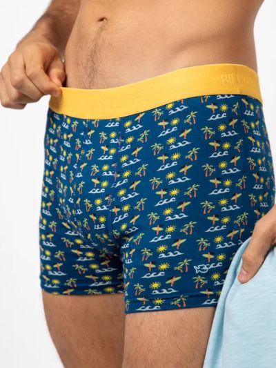 Boxer "Aloa", bleu foncé et jaune, en coton GOTS 