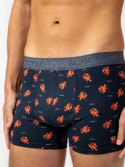 Boxer "Lobster", noir et gris imprimé, coton bio GOTS