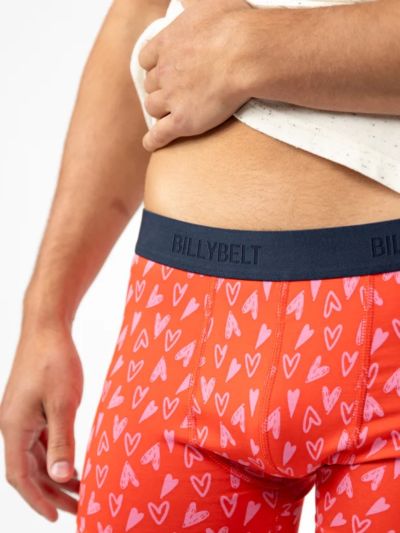 Boxer "Valentin", rouge et noir imprimé, coton bio GOTS