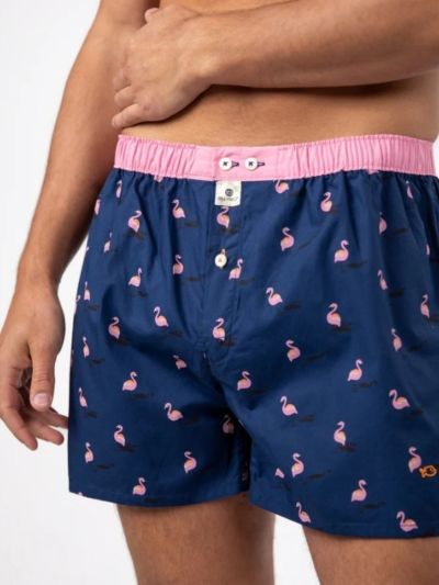 Caleçon "Flamingo", bleu et rose, 100% coton bio GOTS
