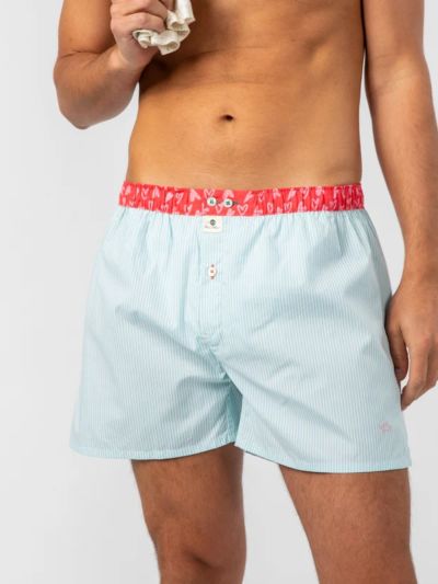 Caleçon "Henri", Bleu claire et rouge, 100% coton bio GOTS