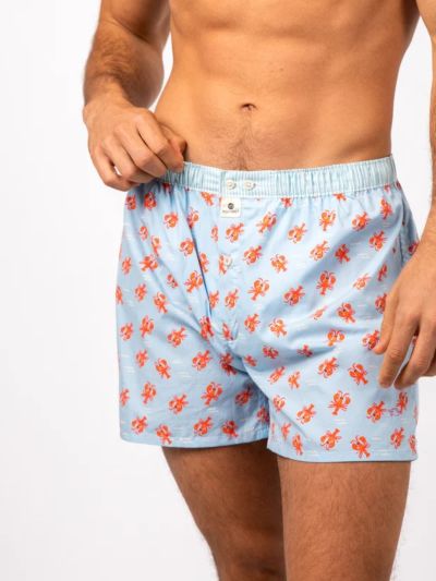 Caleçon "Pimpol bay" bleu et rouge 100% coton biologique GOTS