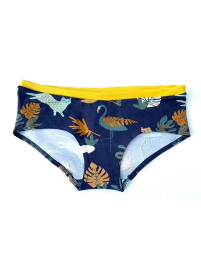 Ligne "JUNGLE" culotte 95% de coton bio, jaune et bleu