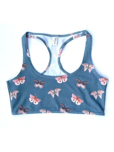 Ligne "Butterflies" bustier 95% de coton bio, bleu et gris