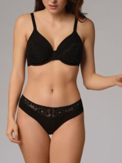 Slip à dentelle en 92% de coton bio, noir, Fairtrade et GOTS