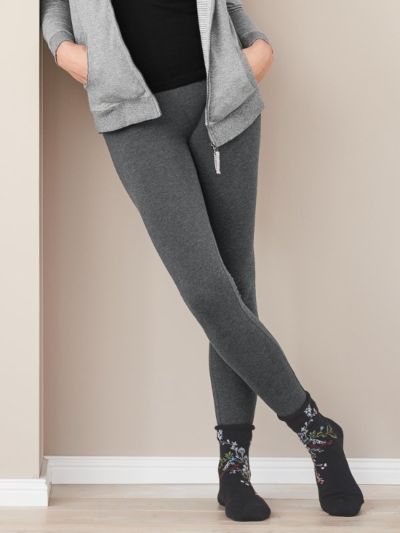 Legging d'hiver coton bio long, GOTS, Gris chiné