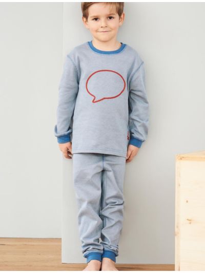Pyjama 100% coton bio unisexe "rayé bulle", bleu
