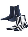 Lot de 2 paires Femme du 35 au 42 Marine/rayé GOTS