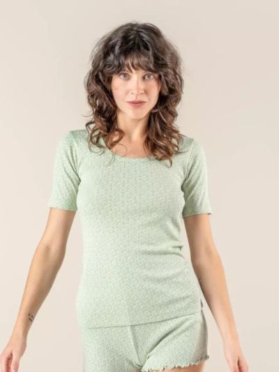 Haut de pyjama 100 % coton bio, motif vert, GOTS et VEGAN