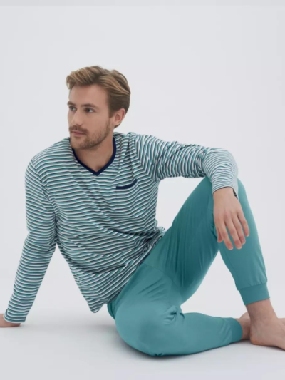 Ensemble pyjama "COLIN" en 100 % de coton bio, turquoise, GOTS et VEGAN 